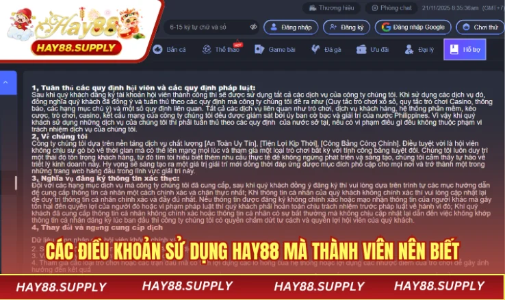 Điều khoản sử dụng HAY88 2 Các điều khoản sử dụng HAY88 mà thành viên nên biết