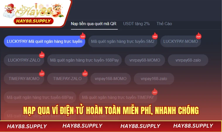 Nạp qua ví điện tử hoàn toàn miễn phí, nhanh chóng